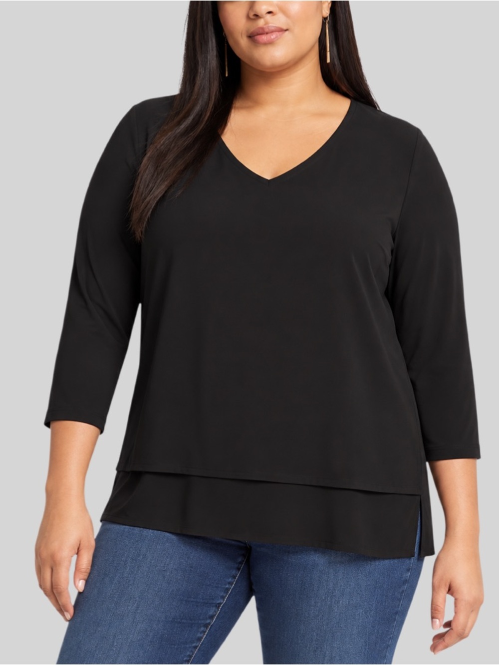Michael Kors Black 3/4 Sleeves Tunic Mixed Media Blouse 2X